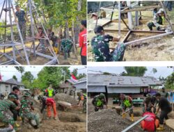 Kodim 0102/Pidie Bersama VRI dan Masyarakat Bahu-Membahu Bangun Jembatan Gantung