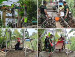 Kodim 0102/Pidie Koramil 11/Bandar Baru: Pengerjaan Jembatan Gantung Desa Ara 