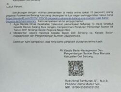 BKPSDM Deli Serdang Surati Dinkes Deli Serdang Tindaklanjuti Dugaan Pelanggaran Disiplin 10 Pegawai Puskesmas Batang Kuis, Kadinkes Deli Serdang Belum Beri Tanggapan