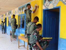 Percantik SD Negeri 9 Takengon Anggota TNI Cat Ulang Bangunan Sekolah