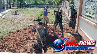 Terik Matahari Tak Surutkan Semangat Satgas TMMD 129 Kodim 0102/Pidie Gali Septic Tank untuk Bangun MCK di TPU Blang Cot