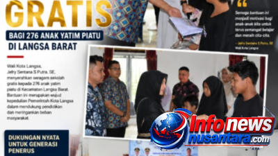 Wali Kota Langsa Serahkan Seragam Sekolah Gratis bagi 276 Anak Yatim Piatu di Langsa Barat
