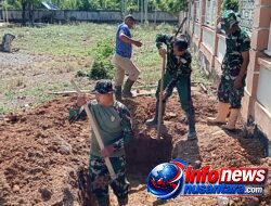 Terik Matahari Tak Surutkan Semangat Satgas TMMD 129 Kodim 0102/Pidie Gali Septic Tank untuk Bangun MCK di TPU Blang Cot