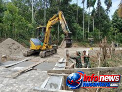 Perkuat Fondasi Jembatan, Satgas TMMD Ke-129 Kodim 0102/Pidie Pacu Pemasangan Cerucuk Penahan Bantaran Jalan