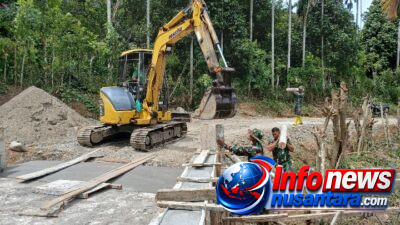 Perkuat Fondasi Jembatan, Satgas TMMD Ke-129 Kodim 0102/Pidie Pacu Pemasangan Cerucuk Penahan Bantaran Jalan