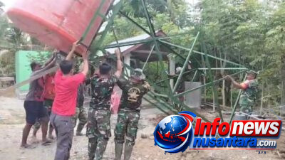 Tak Kenal Hari Libur, Satgas TMMD ke-129 Pasang Tower dan Tandon Air di Dayah Lhok Panah
